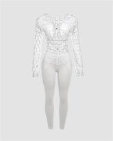 Lace Mesh Irregular Lace-Up Coord Set